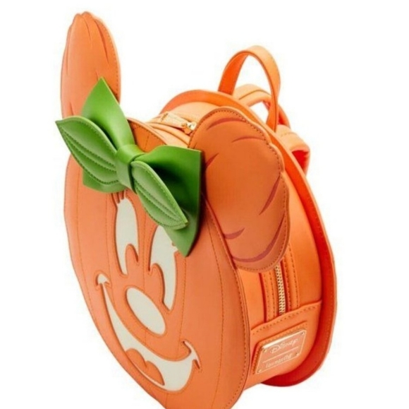 Loungefly Disney Glow Face Minnie Pumpkin Double Strap Backpack Purse Halloween - Picture 4 of 15